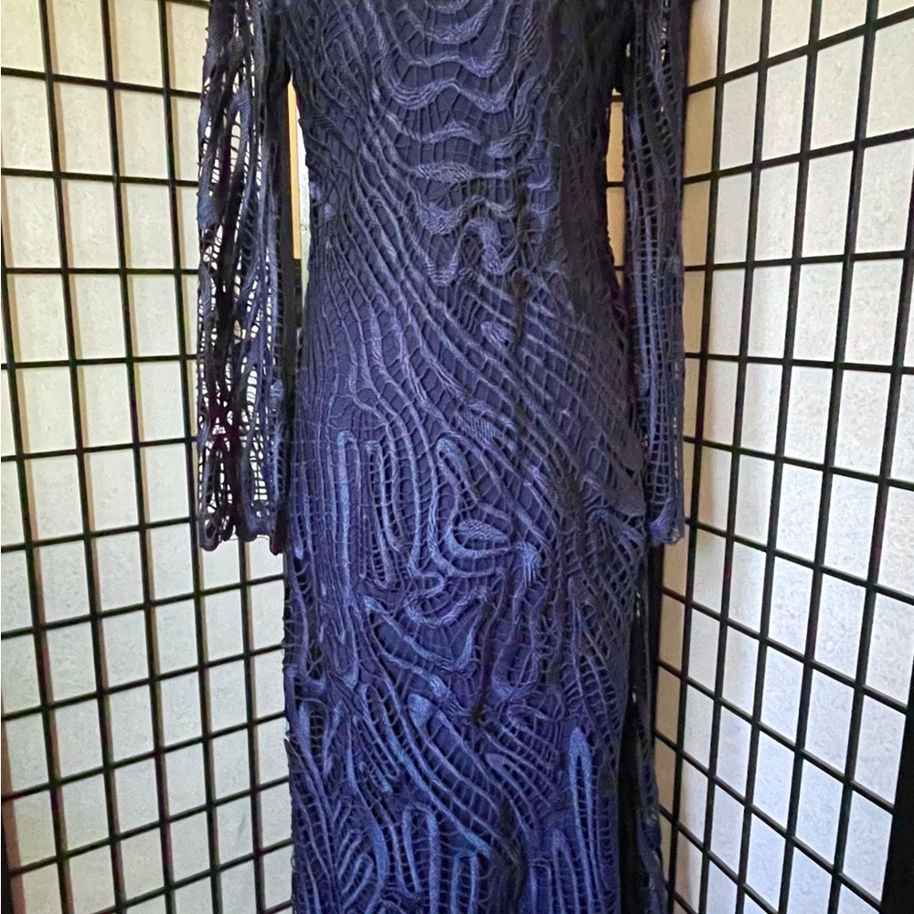 Jonathan Simkhai Navy Crochet Long-Sleeve Maxi Dress